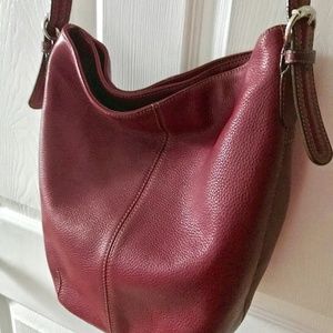 Tignanello Red Leather Bucket Shoulder Bag